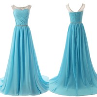 Beading ruching A-line chiffon floor-length prom dress - Thumbnail 2