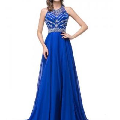 Jewel sleeveless beading chiffon natural waist long prom dresses,evening dress,party dresses