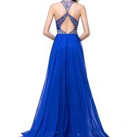 Jewel sleeveless beading chiffon natural waist long prom dresses,evening dress,party dresses - Thumbnail 1