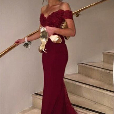 Off-shoulder mermaid embroidery floor-length long prom dresses,cheap evening dresses,2017 prom dress,sexy prom dress - Thumbnail 5