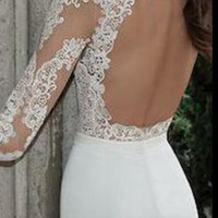 White prom dress, long sleeves prom dress, lace prom dress, sexy prom dress, charming prom dress, open back prom dress, PD15090 - Thumbnail 1