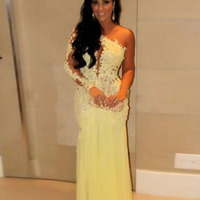 yellow prom dresses,Yellow Trumpet/Mermaid One Shoulder Chiffon Prom Dresses Evening Dresses 035 - Thumbnail 2