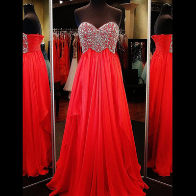 Red prom dresses,red  a-line sweetheart chiffon with rhinestone 2016 prom dresses evening dresses 1271