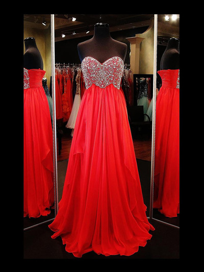 red prom dresses,Red  A-line Sweetheart Chiffon With Rhinestone 2016 Prom Dresses Evening Dresses 1271