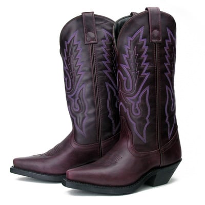 Usa xtrail purple color line embroidered dark red cow boy boots - Thumbnail 5
