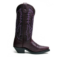 USA XTRAIL PURPLE COLOR LINE EMBROIDERED DARK RED COW BOY BOOTS - Thumbnail 3