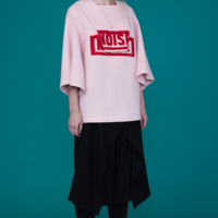 KOREAN BRAND STREET FASHION MID SLEEVE PINK COTTON SWEATSHIRT - Thumbnail 3