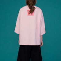 KOREAN BRAND STREET FASHION MID SLEEVE PINK COTTON SWEATSHIRT - Thumbnail 4