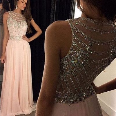 Sleeveless jewel beading a-line light pink prom dresses,evening dresses