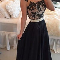 Sleeveless neck see-through back lace beading prom dresses,evening dresses - Thumbnail 2