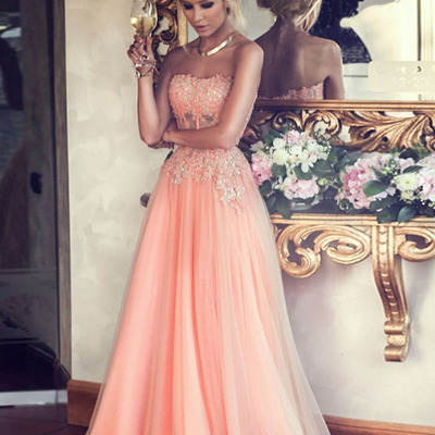 Prom dresses 2016,pink a-line strapless rhinestone 2016 prom dresses evening dresses 1202