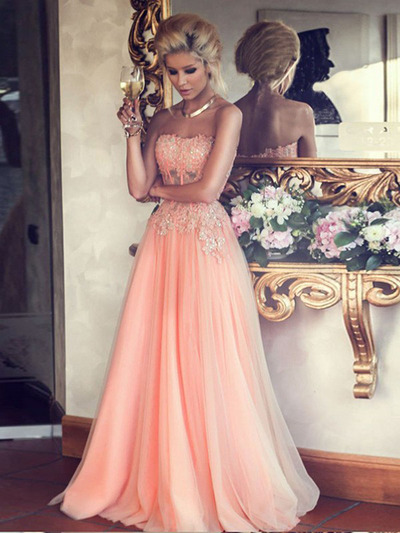 prom dresses 2016,Pink A-line Strapless Rhinestone 2016 Prom Dresses Evening Dresses 1202