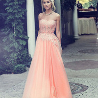 prom dresses 2016,Pink A-line Strapless Rhinestone 2016 Prom Dresses Evening Dresses 1202 - Thumbnail 1