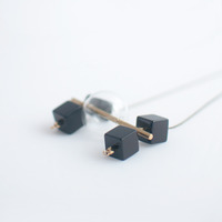 Square Onyx Beads Glass Necklace NL1077 - Thumbnail 3