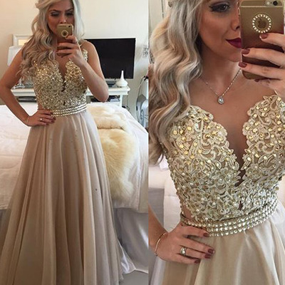 Gold prom dresses,gold a-line scoop floor-length chiffon 2016 prom dresses evening dresses 8687