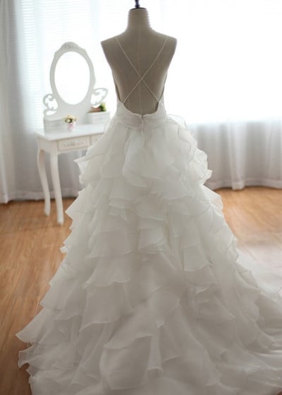 V-neck Empire Waist Draping Wedding Dress ,bridal gown