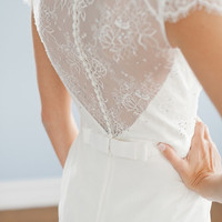 V-neck Capped Sleeves Ruching lace Wedding Dress ,princess wedding dress - Thumbnail 2