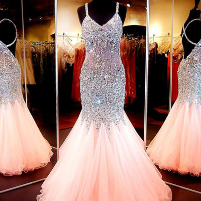 2016 prom dresses,pink trumpet/mermaid straps  rhinestone  2016 prom dresses evening dresses 1274