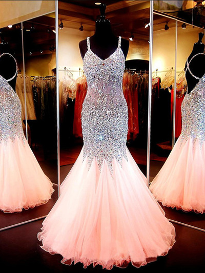 2016 prom dresses,Pink Trumpet/Mermaid Straps  Rhinestone  2016 Prom Dresses Evening Dresses 1274