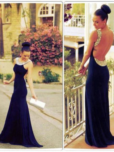 chiffon prom dresses,Royal Blue Sheath/Colum Scoop Floor-length Chiffon Prom Dresses Evening Dresses 1219