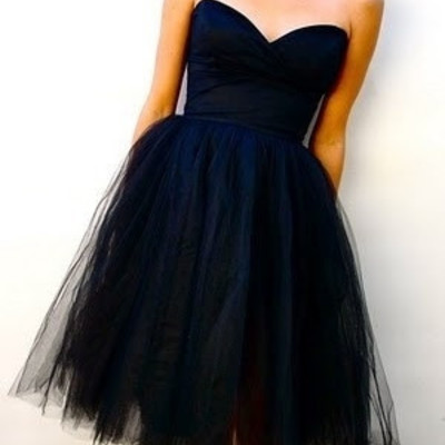Strapless tulle ruching  black a-line homecoming dress ,fashion dress