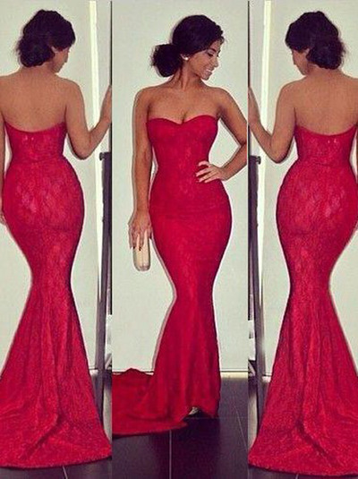 prom dresses red,Red Trumpet/Mermaid Sweetheart Lace 2016 Prom Dresses Evening Dresses 024