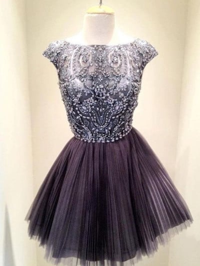 Scoop Beading Ruching Tulle  Cocktail Dress ,short dress