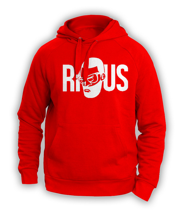 Red Hoodie w/ message on left sleeve in the logo color