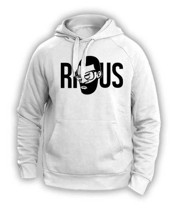 White Hoodie w/ message on left sleeve in the logo color