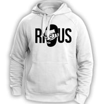 White Hoodie w/ message on left sleeve in the logo color