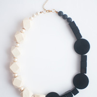 Black Onyx Wooden Cotton Pearls Necklace NL1065 - Thumbnail 1