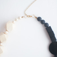 Black Onyx Wooden Cotton Pearls Necklace NL1065 - Thumbnail 4