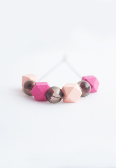 Pink Wooden Bead Glass Necklace NL1083