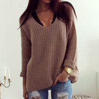 Retro loose V-neck long-sleeved sweater   9101 - Thumbnail 2