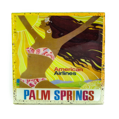 Handmade Coaster Vintage Travel - Palm Springs American Airlines Handmade Recycled Tile Coaster