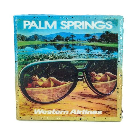 Handmade Coaster Vintage Travel - Palm Springs Western Airlines Sunglasses 