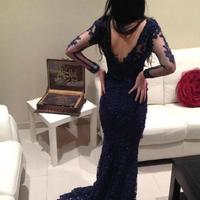 Long Sleeves Mermaid V-neck Applique Sweep Train Lace Prom Dresses 2016,evening dresses - Thumbnail 1