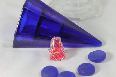 Tapered Baguette Charm in Hibiscus Bicones wrapped in Sterling Silver