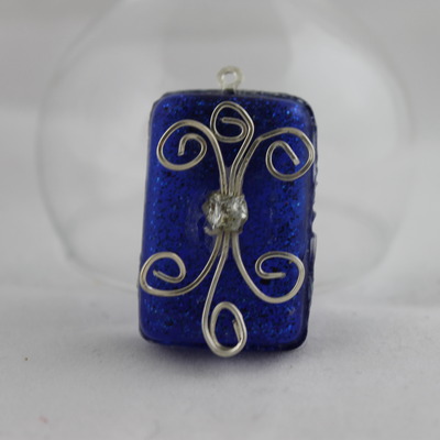 Rectangle blueberry twinkle charm wrapped in sterling silver 