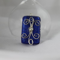 Rectangle Blueberry Twinkle Charm Wrapped in Sterling Silver  - Thumbnail 1