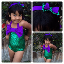 Pretty Mermaid One Piece Swim Suit and Matching Headband - Thumbnail 2