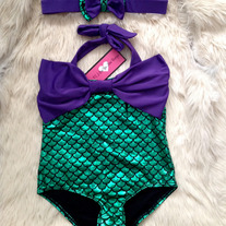 Pretty Mermaid One Piece Swim Suit and Matching Headband - Thumbnail 3