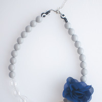 Blue Flower Glass Necklace NL1070 - Thumbnail 1