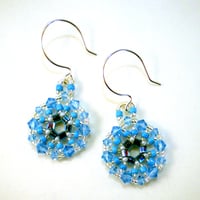Aquamarine Swarovski Crystal Woven Dangle Earrings on Sterling Silver - Thumbnail 2