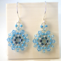 Aquamarine Swarovski Crystal Woven Dangle Earrings on Sterling Silver - Thumbnail 1