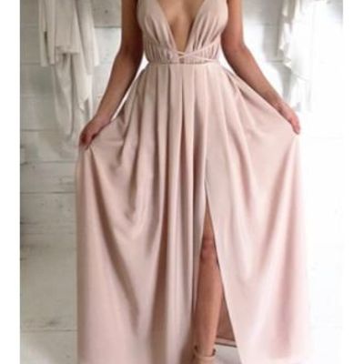 V-neck slit empire waist evening dress,cheap evening dress,prom dress