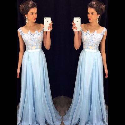Scoop sleeveless a-line chiffon long prom dress,evening dresses