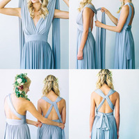 V-neck Empire Wasit Low Back Ruching Bridesmaid Dress - Thumbnail 1