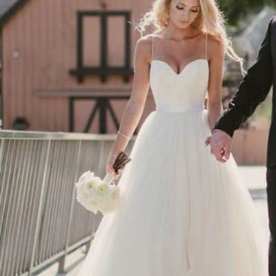 Beauty spaghetti strap sweetheart tulle beach wedding dress,bridal gown - Thumbnail 5