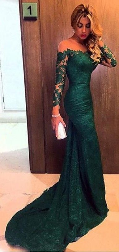 Long sleeves court train mermaid lace prom dress,cheap evening dress,long prom dress,prom dress cheap